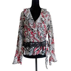 Sunny Leigh Vintage Y2K Bold Maximalist Romantic Floral Bell sleeve Lace Blouse